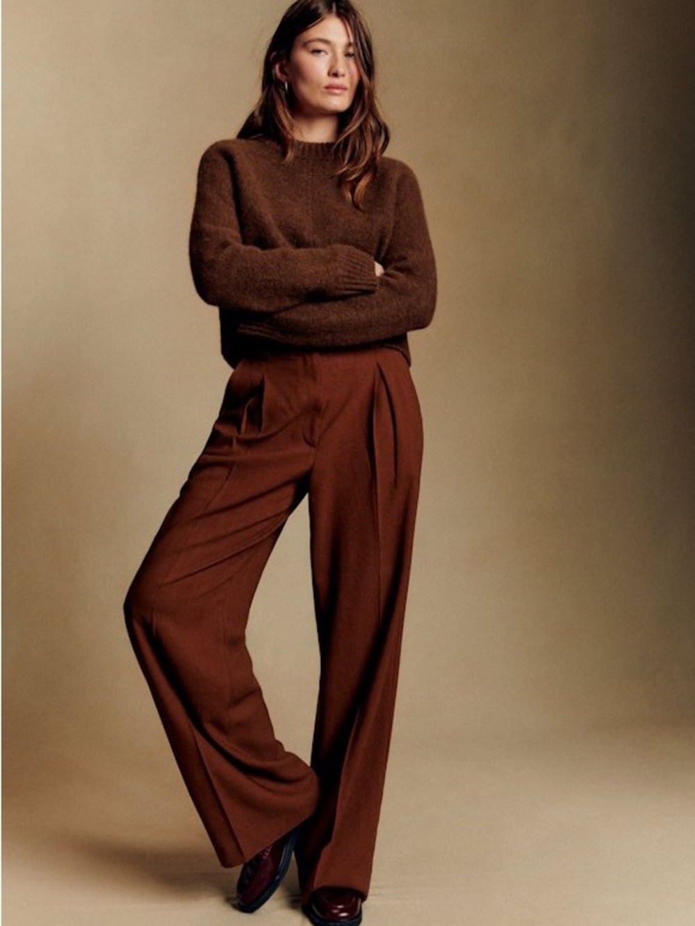 Sezane Sama Jumper Chestnut Brown Baby Alpaca Crew Sweater size XS - Picture 2 of 11